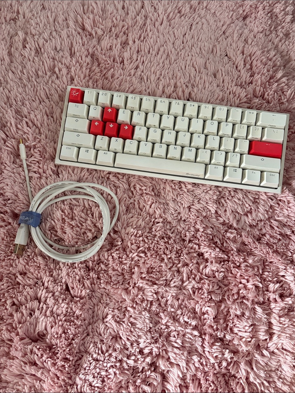 Ducky One Mini Compact White Mechanical Keyboard with Red Accent Keys
